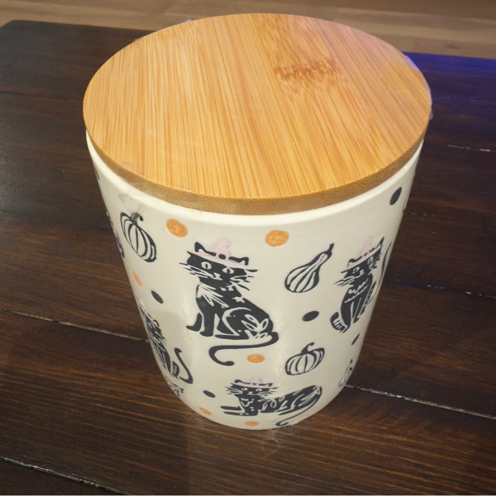Potter’s Studio Black Cat Halloween Pumpkin 6” Canister Wood Lid Treat Jar New - Picture 3 of 7